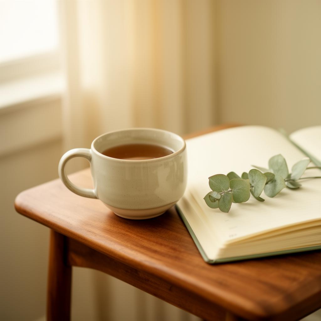 A quiet moment — tea and an open notebook by a sunlit window